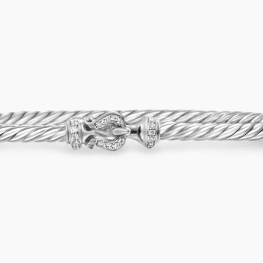 Authentic David Yurman Silver Buckle Cable Bracelet with Diamonds - Picture 3 of 14